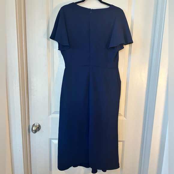 Shoshanna Navy Blue Ophelia V-Neck Stretch Crepe Bias Cut Flutter Sleeve Dress,8 - Picture 5 of 13